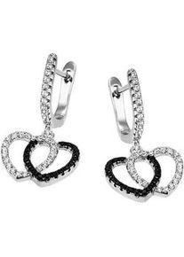 Paar Creolen Firetti "Schmuck Geschenk Silber 925 Herzen", wei&szlig; (silberfarben, schwarz, kristallwei&szlig;, kristallwei&szlig;, schwarz), Ohrringe, Damen, Silber 925 (Sterlingsilber), mit Zirkonia (synth.)