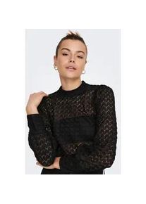 Jacqueline de Yong Spitzenshirt JDY "JDYAVERY L/S LACE TOP JRS NOOS", Damen, Gr. XL, schwarz, Single Jersey, Obermaterial: 100% Polyester, unifarben, regular fit taillenbedeckt, hoch geschlossener Ausschnitt, Puff&auml;rmel lange Manschette, Shirts
