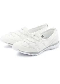 Sneaker Lascana "Halbschuh, Freizeitschuh, Slipper", Damen, Gr. 44, grau (wei&szlig;, grau), Obermaterial: 50% Lederimitat, 50% Textilmaterial. Decksohle: 100% Textilmaterial. Futter: 100% Textilmaterial. Laufsohle: 100% Synthetik, Strukturmuster, Basic, Schuhe Damenschuh Sneakerballerina Sneaker Slip-on-Sneaker Sommerschuh, zum Reinschl&uuml;pfen mit elastischen Schn&uuml;rb&auml;ndern VEGAN