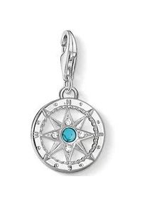 Charm-Einh&auml;nger Thomas Sabo "Kompass", bunt (silberfarben, wei&szlig;, wei&szlig;), Charms, Damen, Silber 925 (recycelt), mit Zirkonia (synth.), Farbstein-Imitat