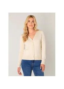 Strickjacke Base Level "Yvon", Damen, Gr. 48, beige, Strick, Obermaterial: 80% Viskose, 20% Nylon, unifarben, figurbetont h&uuml;ftlang, V-Ausschnitt, B&uuml;ndchen, Strickjacken Strickjacke