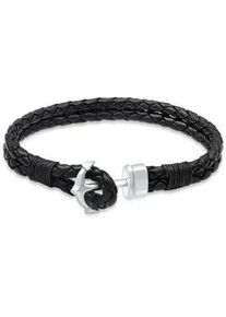 Armband Kuzzoi "Lederarmband mit Anker 925 Sterling Silber" Gr. 19, schwarz, Armb&auml;nder, Damen, 19cm, ohne Stein, Silber 925 (Sterlingsilber), Armband