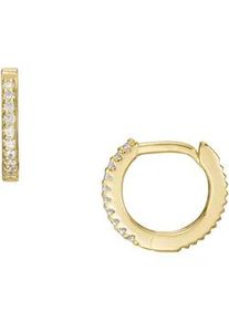 Paar Creolen Fossil "Schmuck Geschenk Silber 925 Ohrringe STERLING", gold (gelbgoldfarben, kristallwei&szlig;, kristallwei&szlig;), Ohrringe, Damen, Silber 925 (Sterlingsilber), mit Zirkonia (synth.)