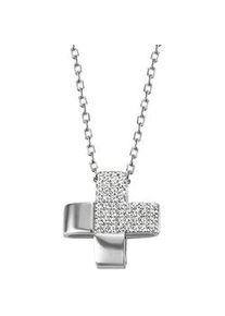 Kette mit Anh&auml;nger Firetti "Schmuck Geschenk Silber 925 Halsschmuck Halskette Ankerkette Kreuz", bunt (silberfarben, wei&szlig;), Halsketten, Damen, Silber 925 (Sterlingsilber), L: 45, mit Zirkonia (synth.)