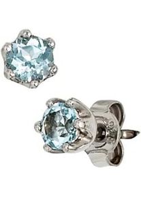Paar Ohrstecker Jobo, silber (silber 925), Ohrringe, Damen, 4,8mm, Silber 925 (Sterlingsilber), rund 925 Silber mit Blautopas