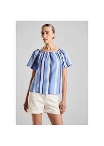 Carmenbluse Street One, Damen, Gr. 36, blau (original blau), Web, 100% Baumwolle, gestreift, normal normal, Carmenausschnitt, abgesteppt, Blusen, aus reiner Baumwolle