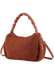 Schultertasche "Teddy", Damen, Gr. B/H/T: 33cm x 20cm x 10cm onesize, rot, Kunstfaser, Collezione Alessandro, Taschen Schultertasche, aus rostrotem Teddystoff mit Leder