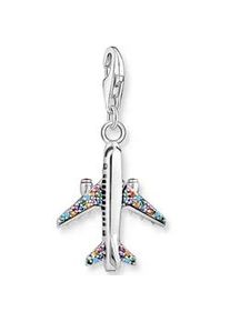 Charm-Einh&auml;nger Thomas Sabo "Flugzeug", silber (silberfarben, mehrfarbig, mehrfarbig), Charms, Damen, Silber 925 (recycelt), mit Glas-Keramik Stein