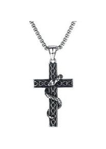 Kette mit Anh&auml;nger Firetti "Schmuck Geschenk Cross Snake", schwarz (edelstahlfarben, schwarz, vintage), Halsketten, Herren, Edelstahl, L: 55 B: 3mm, B:3mm