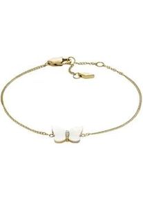 Armband Fossil "Schmuck Geschenk Edelstahl Armschmuck JEWELRY Schmetterling", gold (gelbgoldfarben, kristallwei&szlig;, kristallwei&szlig;), Armb&auml;nder, Damen, 20cm, Edelstahl, Armband, mit Zirkonia (synth.) - mit Perlmutt