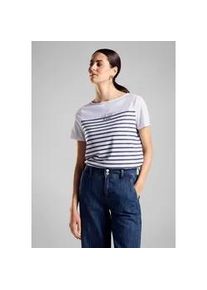 Rundhalsshirt Street One, Damen, Gr. 34, wei&szlig;, Stoff, 80% Polyester, 20% Viskose, gestreift, gerade h&uuml;ftlang, Rundhals, B&uuml;ndchen, Shirts Rundhalsshirt, mit Seitlichen Einschlitzen am Saum
