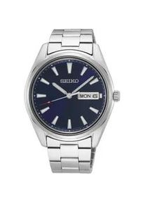 Quarzuhr Seiko, silber (silberfarben, dunkelblau), Armbanduhren, Damen, Quarzuhr, Armbanduhr, Herrenuhr, Damenuhr, Datum, Saphirglas, Edelstahlarmband