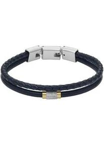 Armband Fossil "Schmuck Geschenk Edelstahl Leder Armschmuck JEWELRY", blau, Armb&auml;nder, Damen, 20cm, Edelstahl Leder, Edelstahl, Leder, Armband