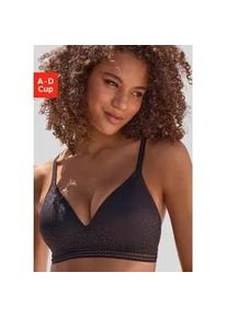 Bralette-BH Lascana "Freya", Damen, Gr. 80, Cup A, schwarz, Spitze, Obermaterial: 36% Polyamid, 29% Polyester, 27% Baumwolle, 8% Elasthan, BHs, ohne B&uuml;gel mit eingearbeitetem Push-up Kissen, Dessous