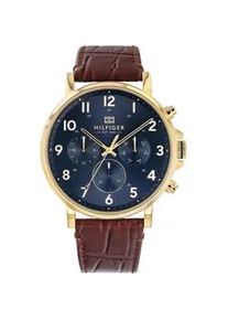 Multifunktionsuhr Tommy Hilfiger "DANIEL", braun, Armbanduhren, Damen, Quarzuhr, Armbanduhr, Herrenuhr, Datum, Lederarmband