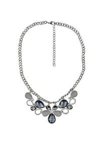 Collierkettchen Steuer "Metall silberfarben mit Bl&uuml;ten-Zierde grau/wei&szlig;", silber (silbergrau), Halsketten, Damen, 48cm, Metall, L: 48 B: 10,7mm, gl&auml;nzend, Collier, B:10,7mm