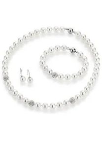 Schmuckset Firetti "Multipack Schmuck Geschenk Perlenkette Perlenarmband Perlohrhaken", bunt (silberfarben, wei&szlig;, wei&szlig;), Schmuck_Sets, Damen, Messing, Perlen, Schmuckset, mit Muschelkernperlen und Kristallsteinen