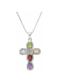 Kette mit Anh&auml;nger Firetti "Schmuck Geschenk Silber 925 Halsschmuck Halskette Venezianer Kreuz", bunt (lila, hellblau, gr&uuml;n, silber, 925, gelb, rot), Halsketten, Damen, Silber 925 (Sterlingsilber), L: 45 B: 1mm, mit Amethyst, Citrin, Granat, Peridot, Topas, B:1mm