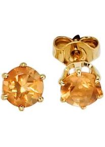 Paar Ohrstecker Jobo, gelb (gelbgold 585), Ohrringe, Damen, 5,3mm, Gelbgold 585, rund 585 Gold mit Citrin