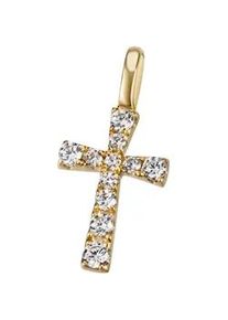 Kreuzanh&auml;nger Firetti "Schmuck Geschenk Gold 375 Halsschmuck Anh&auml;nger Halskette Kreuz", gold (gelbgoldfarben, kristallwei&szlig;, kristallwei&szlig;), Schmuckanh&auml;nger, Damen, Gelbgold 375, 0,4 g, mit Zirkonia (synth.)