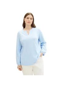 Langarmshirt Tom Tailor PLUS, Damen, Gr. 50, blau (blau wei&szlig; thin stripe), Stoff, Obermaterial: 67% Baumwolle, 33% Polyester, gestreift, relaxed fit normal, V-Ausschnitt, Shirts Langarmshirt, im Streifendesign und mit V-Ausschnitt