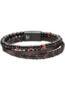 Lederarmband Bruno Banani "Schmuck", braun (schwarz, braun, schwarz, braun, schwarz), Armb&auml;nder, Damen, 21cm, Edelstahl Leder, Edelstahl, Leder, Lederarmband, mit Tigerauge (synth.)