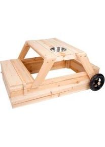 Sandkasten Small Foot, beige (natur), Sandk&auml;sten, Kinder, B/H/L: 176cm x 81cm x 46cm, Kunststoff, Massivholz, mit Sitzgruppe und Matschtisch, B:176cm H:81cm L:46cm