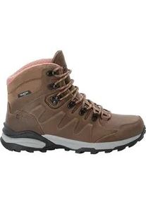 Trekkingschuh Jack Wolfskin "REFUGIO PRIME TEXAPORE MID W", Damen, Gr. UK 7 - EU 40,5, Normalschaft, braun (fawn), Obermaterial: Leder; Obermaterial 2: Synthetik; Futter: Polyester, Schuhe Trekkingschuh