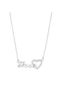 Kette mit Anh&auml;nger Amor "Schriftzug "Love" mit Herzmotiv", bunt (silberfarben, wei&szlig;), Halsketten, Damen, Silber 925 (Sterlingsilber), L: 42, mit Zirkonia (synth.)