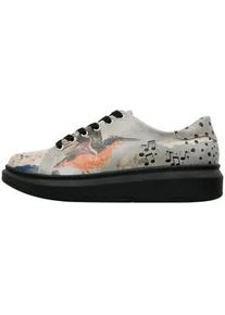 Plateausneaker DOGO "Myra Low-Top Sneaker Birds Chirping Damen Sneaker, Myra Low-Top", Damen, Gr. 36, Normalschaft, grau (grau, orange), Lederimitat, Schuhe Plateausneaker, Handgefertigt