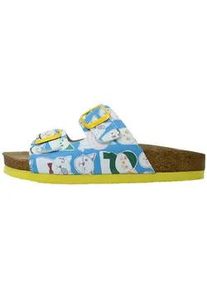 Pantolette DOGO "Stella Pantolette Meow Mix Damen Sandalen", Damen, Gr. 40, Normalschaft, blau, Lederimitat, Schuhe Schlappen Pantolette, Handgefertigt