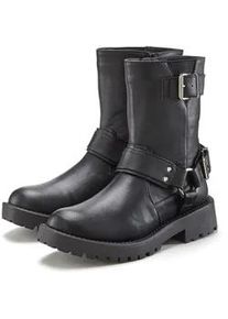 Bikerboots Lascana, Damen, Gr. 37, schwarz, Obermaterial: 100% Lederimitat. Decksohle: 100% Lederimitat. Futter: 100% Lederimitat. Laufsohle: 100% Synthetik, unifarben, Schuhe Bikerboots, mit trendigen Zierschnallen, Stiefel, Stiefelette
