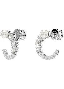 Paar Creolen Swarovski "Schmuck Geschenk Matrix Ohrringe", silber (metallfarben, kristallwei&szlig;, wei&szlig;, kristallwei&szlig;), Ohrringe, Damen, Metall Perlen, Metall, Perlen, mit Swarovski Zirkonia (synth.) - mit Swarovski Perle