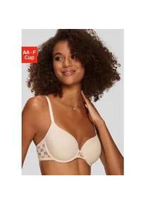 Schalen-BH Lascana, Damen, Gr. 95, Cup AA, beige (puder), Microtouch, Obermaterial: 86% Polyamid (TACTEL), 14% Elasthan (LYCRA), BHs Schalen-BH, mit R&uuml;cken aus blumiger, elastischer Spitze, Dessous