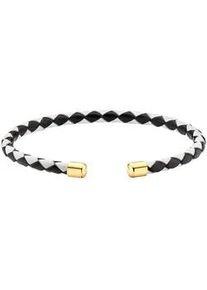 Armspange "Schmuck Geschenk Armspange Leder schwarz/wei&szlig; Edelstahl", gelb (gelbgoldfarben, schwarz, wei&szlig;), ANISTON JEWELRY & WATCHES, Armb&auml;nder, Damen, 16cm, Edelstahl Lederfaserstoff, Edelstahl, Lederfaserstoff, Armspange