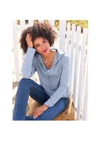 Kapuzenstrickjacke Heine, Damen, Gr. 34, blau (bleu, meliert), 50% Viskose, 28% Polyester, 22% Polyamid, meliert, unifarben, Strickjacken