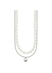 Kette mit Anh&auml;nger "Schmuck Geschenk Silber 925 Halskette mit Perlen und Herzanh&auml;nger", bunt (silberfarben, wei&szlig;), ANISTON JEWELRY & WATCHES, Halsketten, Damen, Perlen Silber 925 (Sterlingsilber), L: 39 50 B: 1mm, Perlen, Silber 925 (Sterlingsilber), mit Perle (synth.), B:1mm