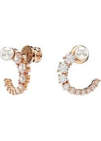 Paar Creolen Swarovski "Schmuck Geschenk Matrix Ohrringe", wei&szlig; (ros&eacute;goldfarben, kristallwei&szlig;, wei&szlig;, kristallwei&szlig;), Ohrringe, Damen, Metall Perlen, Metall, Perlen, mit Swarovski Zirkonia (synth.) - mit Swarovski Perle