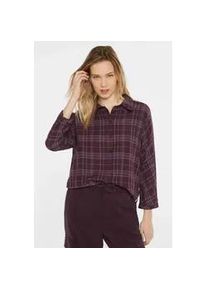 Kurzarmbluse SENSES.THE LABEL, Damen, Gr. M, lila (deep plum), Web, Material: 56% Viskose, 44% Baumwolle, kariert, relaxed fit normal, hoch geschlossener Ausschnitt, &Auml;rmel mit &Auml;rmelschlitz 1-Knopf-Manschette, Blusen, mit Baumwolle