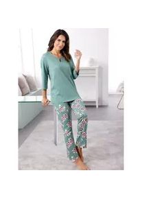 Schlafanzug, Damen, Gr. 36/38, gr&uuml;n (jade, bedruckt), 100% Baumwolle, Homewear-Sets Schlafanzug