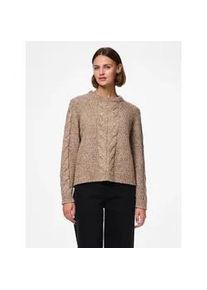 Strickpullover Pieces "PCNINA LS O-NECK KNIT NOOS BC", Damen, Gr. XXL, beige (fossil), Strick, Obermaterial: 82% Polyester, 15% Polyacryl, 3% Elasthan, unifarben, regular fit h&uuml;ftlang, Rundhals, Pullover Strickpullover