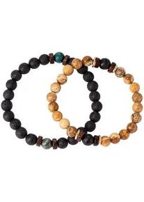 Armband Set Firetti "Schmuck Geschenk Armschmuck Armkette Edelstein Perlen, Onesize", schwarz (gelbgoldfarben, braun, schwarz, t&uuml;rkis, hellbraun, schwarz, t&uuml;rkis, hellbraun), Armb&auml;nder, Damen, 19cm, Holz Messing Silikon, Holz, Messing, Silikon, Made in Germany - mit Lavastein, T&uuml;rkis (beh.), Landschafts Jaspis
