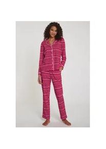 Pyjama Lascana, Damen, Gr. 32/34, rot (rot gemustert), Single Jersey, Obermaterial: 100% Baumwolle, gemustert, Basic, loose fit lang, V-Ausschnitt, eingesetzt Manschette, Homewear-Sets Pyjama, mit Alloverprint