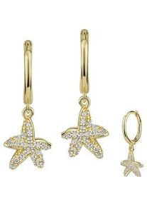 Paar Creolen Firetti "Schmuck Geschenk Silber 925 Ohrschmuck Ohrringe Seestern", gold (gelbgoldfarben, kristallwei&szlig;, kristallwei&szlig;), Ohrringe, Damen, Silber 925 (Sterlingsilber), Made in Germany - mit Zirkonia (synth.)