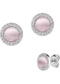 Paar Ohrstecker Firetti "Schmuck Geschenk Silber 925 Ohrschmuck Ohrringe Kreis rund", wei&szlig; (silberfarben, rosa, kristallwei&szlig;, rosa, kristallwei&szlig;), Ohrringe, Damen, 9mm, Silber 925 (Sterlingsilber), Made in Germany - mit Kristallstein, Zirkonia (synth.)