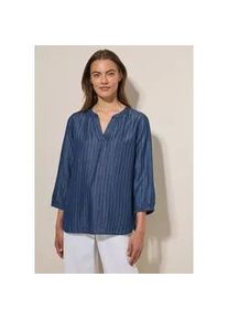 Jeansbluse Cecil, Damen, Gr. XXL (46), blau (mid blau wash), Jeans, 100% Lyocell, gestreift, gerade normal, Rundhals, B&uuml;ndchen, Blusen Jeansbluse, mit 3/4 &Auml;rmeln
