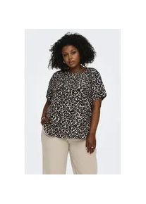 Shirtbluse Only CARMAKOMA "CARVICA SS TOP WVN NOOS", Damen, Gr. 52, schwarz-wei&szlig; (pumice stone aop:leo aop), Web, Obermaterial: 97% Polyester, 3% Elasthan, Animal-Print, regular fit normal, Rundhals, Blusen, Materialmix, regular fit