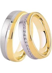 Trauring DOOSTI "Schmuck Geschenk Silber 925 Trauring Ehering Partnerring LIEBE" Gr. 54, silber (gelbgoldfarben, silberfarben), Fingerringe, Damen, 54,mit Zirkonia, Silber 925 (Sterlingsilber), 6mm, Trauring, wahlweise mit oder ohne Zirkonia