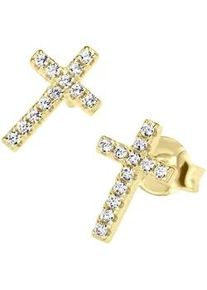 Paar Ohrstecker Smart Jewel "Kreuz mit Zirkonia, Silber 925", gold, Ohrringe, Damen, Silber 925 (Sterlingsilber)