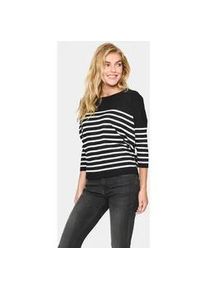 Strickpullover SAINT TROPEZ "MilaSZ R-neck Stripe", Damen, Gr. L, schwarz (schwarz mila stripe), Feinstrick, Obermaterial: 80% Viskose, 20% Polyacryl, gestreift, bequem normal, Rundhals, Pullover Strickpullover, Oversize Fit, Feinstrick, Viskosemischung